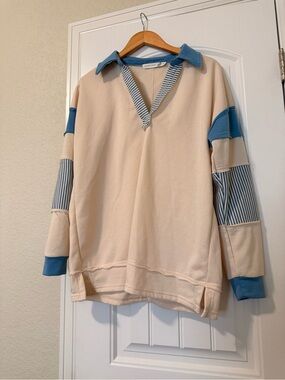 ALTR’D STATE Oversized Rugby Sweatshirt Coastal Preppy Blue Stripe Pullover XS